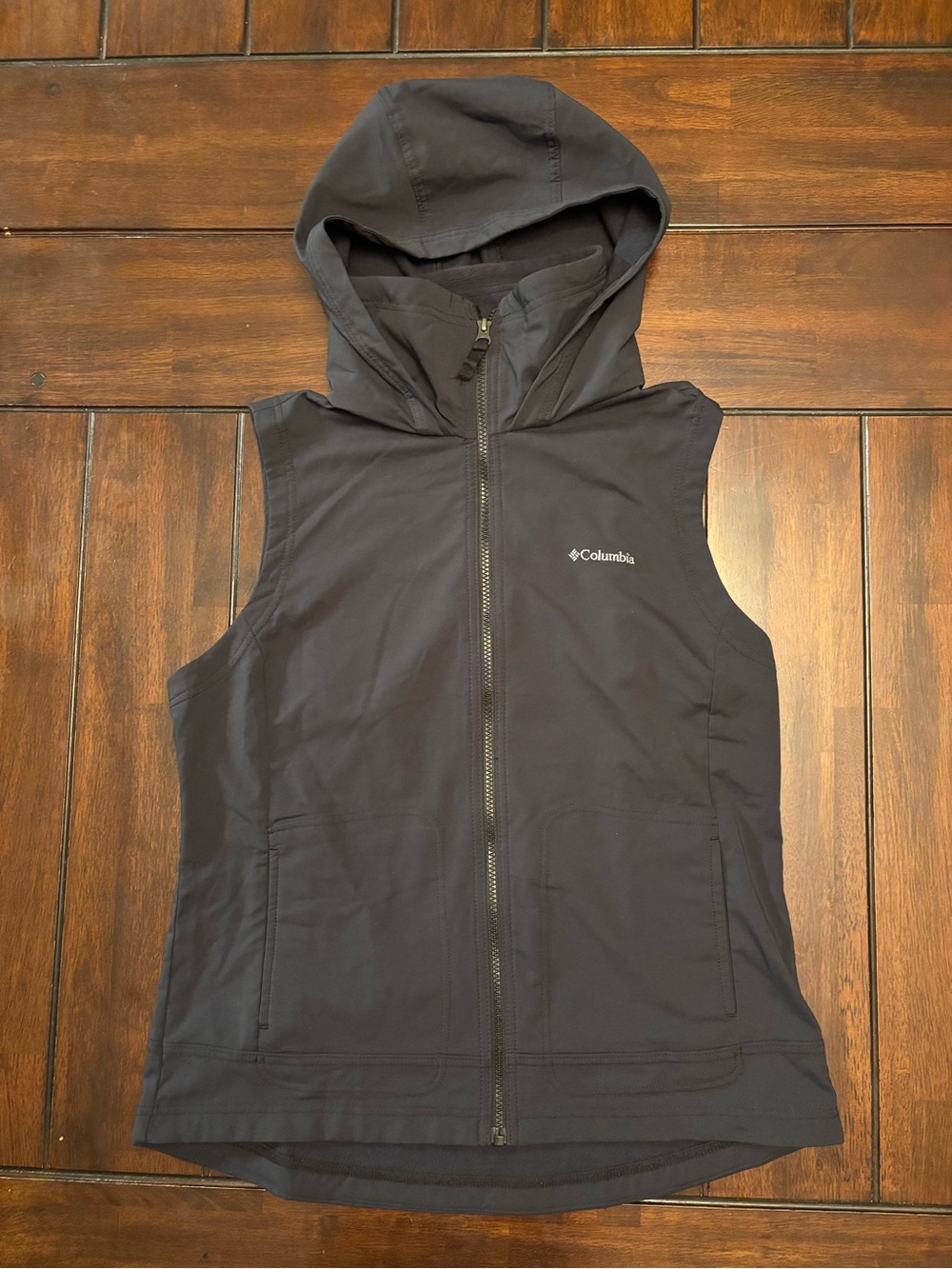 Columbia Hooded Fleece Lined Lightweight Vest Black Full Zip Jacket Coat Size L